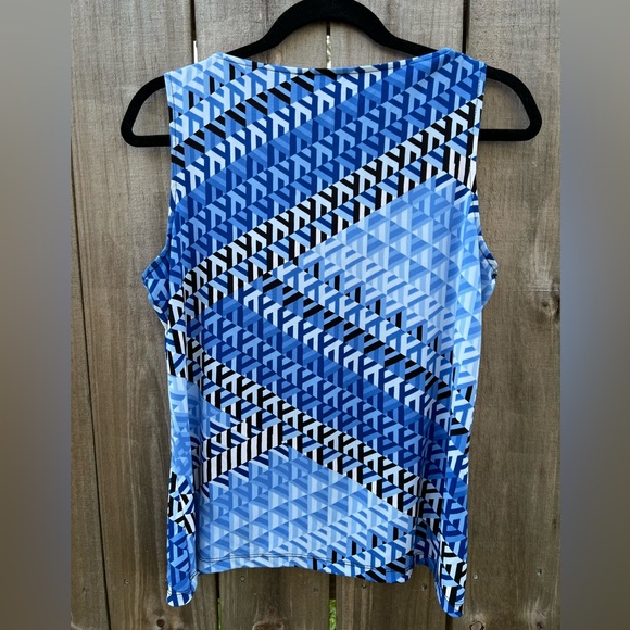 Calvin Klein Cowl Neck Geometric Pattern Sleeveless Blouse (M). Silky, soft str - Picture 2 of 5
